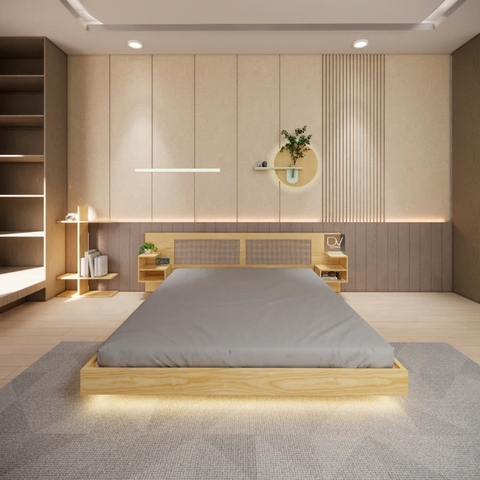 Mẫu giường tựa kết hợp mây và 2 Tab (Mã M24)
