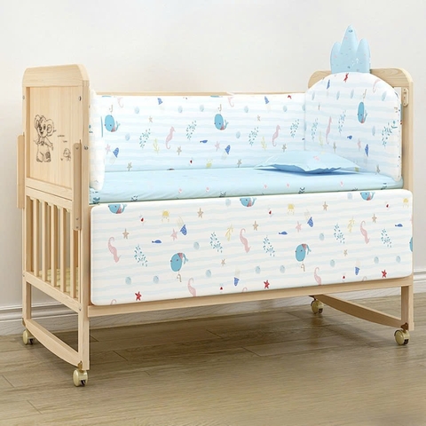 Cũi Gỗ Cho Bé Lắp Ghép Thiết Kế Đơn Giản NC03