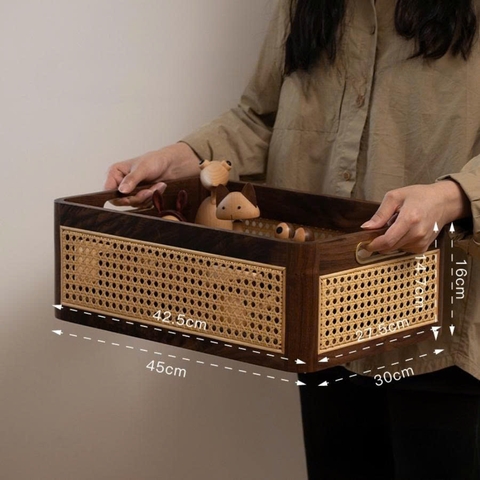 Giỏ Đựng Đồ Bằng Gỗ Đan Mây Thủ Công Thoáng Khí