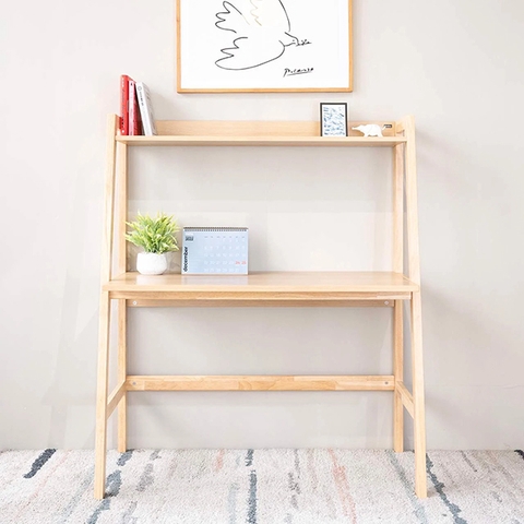 Bàn Làm Việc Gỗ Có Kệ Màu Tự Nhiên