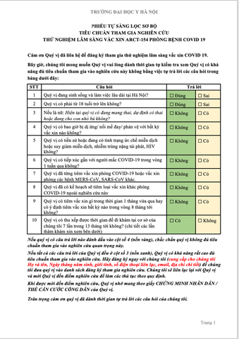 Tuyển tình nguyện viên tham gia thử nghiệm lâm sàng vắc xin phòng Covid 19