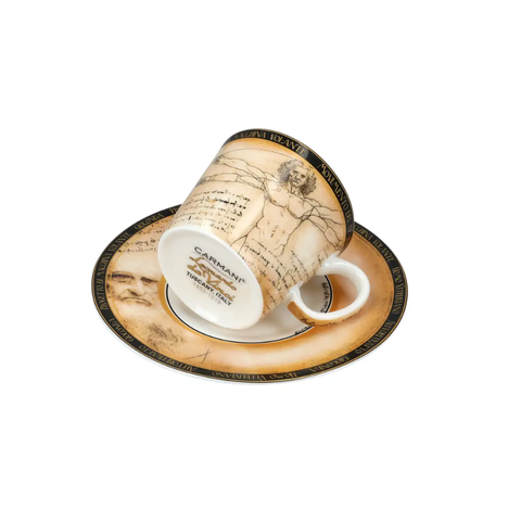 Bộ ly và đĩa sứ Carmani Espresso cup - L. da Vinci, the Vitruvian Man 100ml