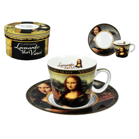 Bộ ly và đĩa sứ Carmani Espresso cup - L. da Vinci, Mona Lisa 100ml