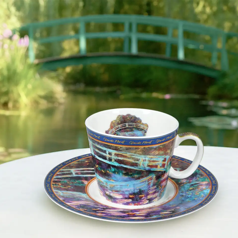 Bộ ly và đĩa sứ Carmani Cup of espresso - C. Monet, Bridge over a pond with water lilies 100ml