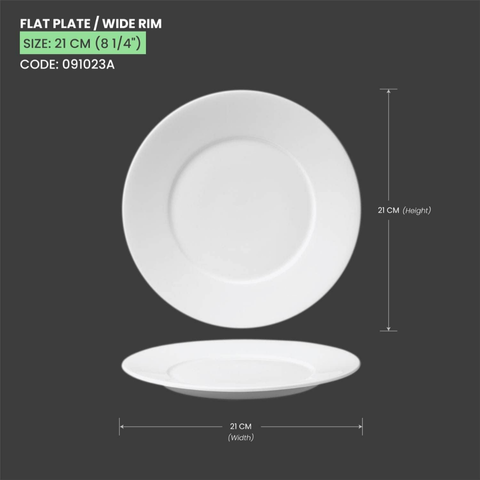 Đĩa sứ Baralee Simple Plus Flat Plate wide rim 21 cm