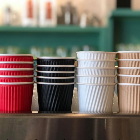 Set 40 Ly giấy đồ uống nóng gợn sóng màu đỏ 8oz - RRHC 8oz BL RED