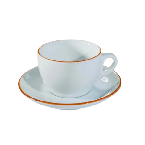 Bộ đĩa và Ly sứ Ancap Large Cappuccino vẽ tay viền Màu caramel, 260ml