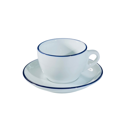 Bộ đĩa và Ly sứ Ancap Cappuccino vẽ tay viền Màu xanh biển, 190ml