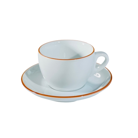 Bộ đĩa và Ly sứ Ancap Cappuccino vẽ tay viền Màu caramel, 190ml