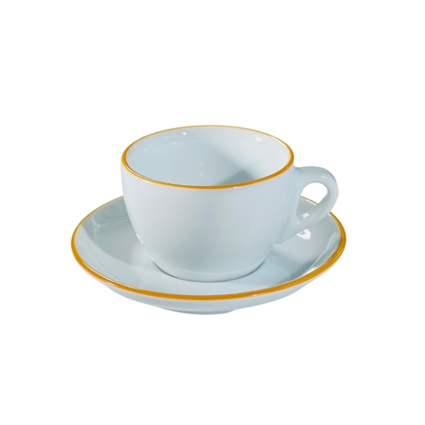 Bộ đĩa và Ly sứ Ancap Cappuccino vẽ tay viền Màu vàng, 190ml