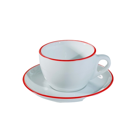 Bộ đĩa và Ly sứ Ancap Cappuccino vẽ tay viền Màu đỏ, 190ml