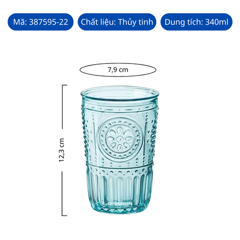 Ly thủy tinh Bormioli Rocco Romantic Water Màu Xanh Dương 340ml