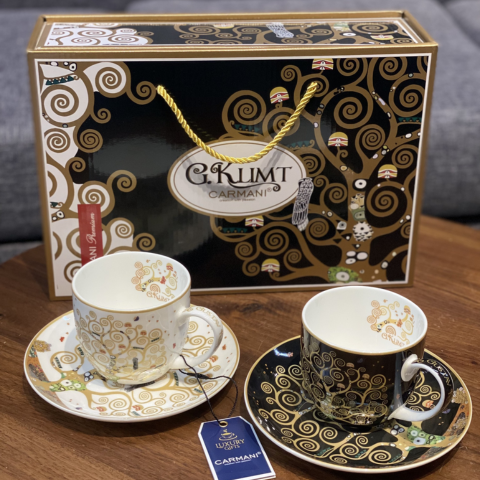 Bộ 2 ly sứ Carmani Set 2 cups with saucers - G. Klimt, Tree of Life 250ml