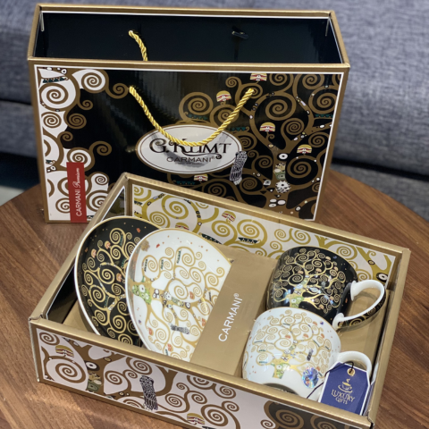 Bộ 2 ly sứ Carmani Set 2 cups with saucers - G. Klimt, Tree of Life 250ml