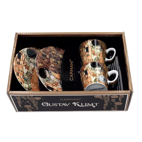 Set 2 ly và đĩa sứ Carmani Set of 2 espresso cups and saucers - G. Klimt The Kiss - 100ml