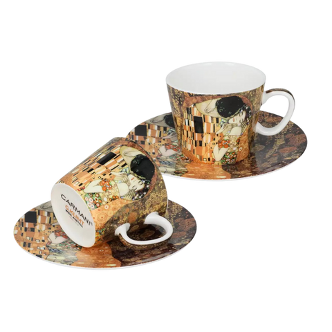 Set 2 ly và đĩa sứ Carmani Set of 2 espresso cups and saucers - G. Klimt The Kiss - 100ml