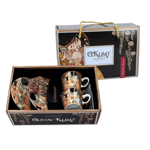 Set 2 ly và đĩa sứ Carmani Set of 2 espresso cups and saucers - G. Klimt The Kiss - 100ml