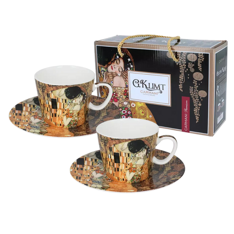 Set 2 ly và đĩa sứ Carmani Set of 2 espresso cups and saucers - G. Klimt The Kiss - 100ml