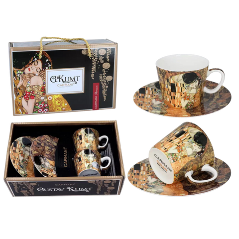 Set 2 ly và đĩa sứ Carmani Set of 2 espresso cups and saucers - G. Klimt The Kiss - 100ml