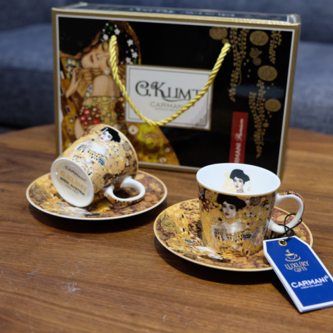 Set 2 ly và đĩa sứ Carmani - G. Klimt Adele Bloch-Bauer - 100ml