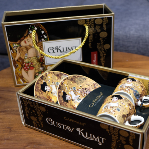 Set 2 ly và đĩa sứ Carmani - G. Klimt Adele Bloch-Bauer - 100ml
