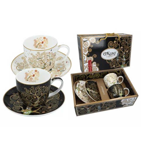Bộ 2 ly sứ Carmani Set 2 cups with saucers - G. Klimt, Tree of Life 250ml