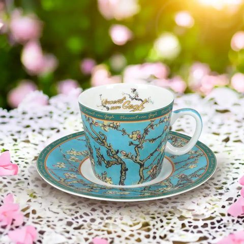 Bộ ly và đĩa sứ Carmani Espresso cup - V. Van Gogh, Blossoming Almond 100ml