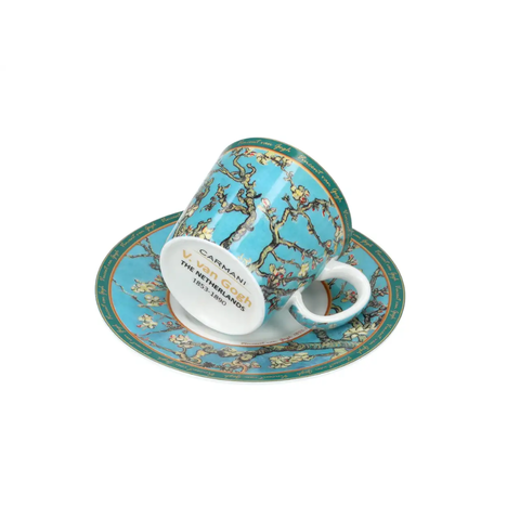 Bộ ly và đĩa sứ Carmani Espresso cup - V. Van Gogh, Blossoming Almond 100ml