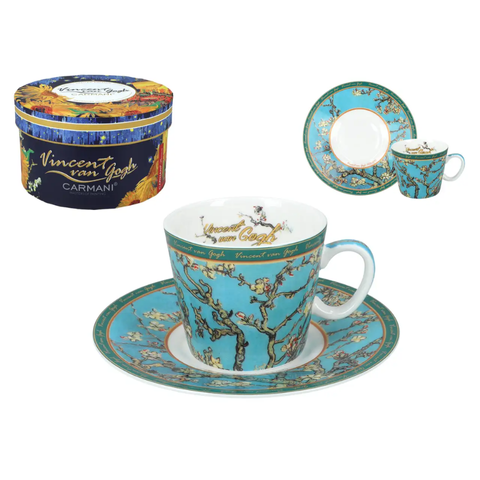 Bộ ly và đĩa sứ Carmani Espresso cup - V. Van Gogh, Blossoming Almond 100ml