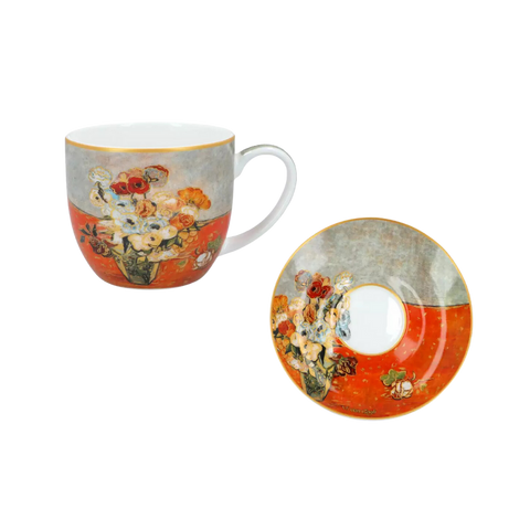 Bộ 2 ly sứ Carmani Set 2 cups with saucers - V. Van Gogh, Roses and Zillets 250ml