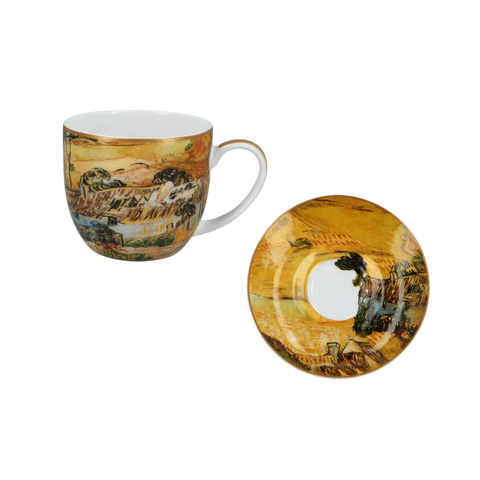 Bộ 2 ly sứ Carmani Set 2 cups with saucers - V. Van Gogh, Barish huts 250ml