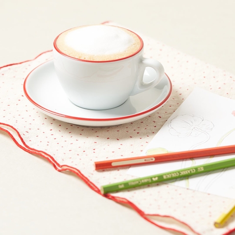 Bộ đĩa và Ly sứ Ancap Cappuccino vẽ tay viền Màu đỏ, 190ml