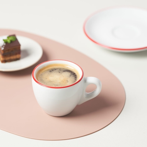 Bộ đĩa và Ly sứ Ancap Espresso vẽ tay viền Màu đỏ, 75ml