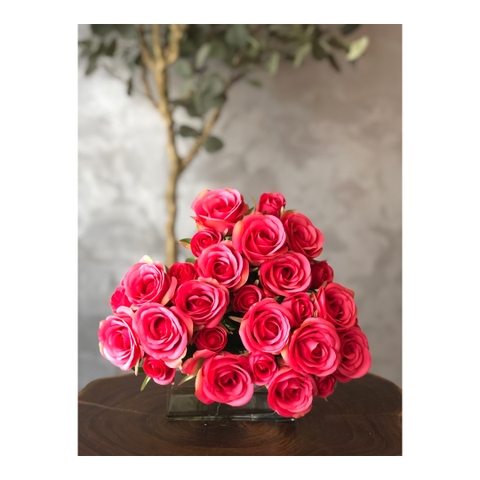 Hoa giả bằng vải - Hoa bó hồng lớn màu hồng đậm
