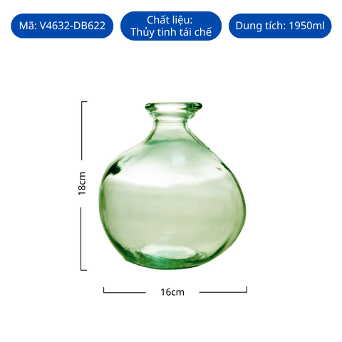 Bình hoa thủy tinh tái chế VSM Jarron Simplicity Màu xanh lá cây 18cm