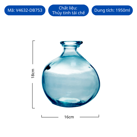Bình hoa thủy tinh tái chế VSM Jarron Simplicity Màu xanh dương 18cm