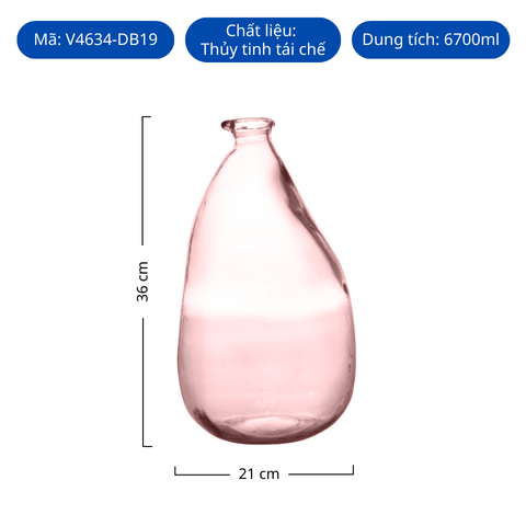 Bình hoa thủy tinh tái chế VSM Jarron Simplicity Màu hồng 36cm