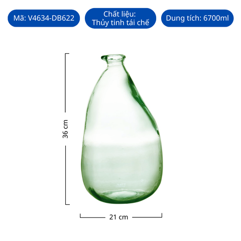 Bình hoa thủy tinh tái chế VSM Jarron Simplicity Màu xanh lá cây 36cm
