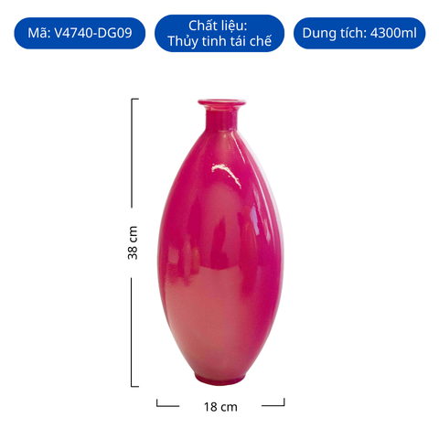 Bình hoa thủy tinh tái chế VSM Jarron Ares Màu hồng sẫm 38cm