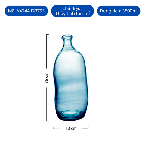 Bình hoa thủy tinh tái chế VSM Jarron Simplicity Màu xanh dương 35cm