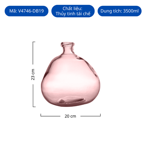 Bình hoa thủy tinh tái chế VSM Jarron Simplicity Màu hồng 23cm