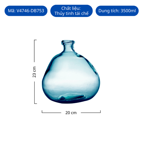 Bình hoa thủy tinh tái chế VSM Jarron Simplicity Màu xanh dương 23cm