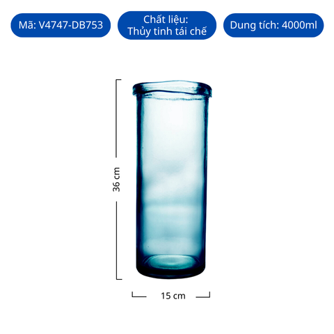 Bình hoa thủy tinh tái chế VSM Jarron Cilindro Simplicity Màu xanh dương 36cm