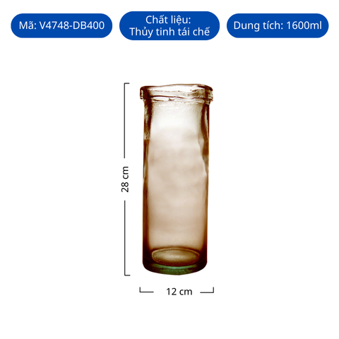 Bình hoa thủy tinh tái chế VSM Jarron Cilindro Simplicity Màu nâu 28cm