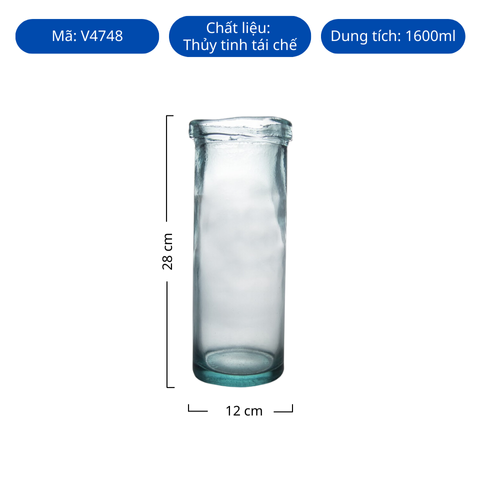 Bình hoa thủy tinh tái chế VSM Jarron Cilindro Simplicity 28cm
