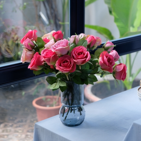 Bình hoa thủy tinh tái chế VSM Florero Denia Màu ghi 17cm
