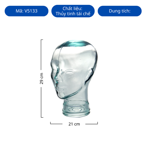 Tượng đầu người thủy tinh tái chế VSM Cabeza 29cm
