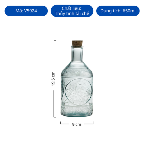 Chai thủy tinh tái chế VSM Botella Toscana C/Corcho 650ml