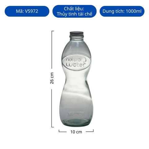 Chai thủy tinh tái chế VSM Botella Water C/Tapa Rosca 1000ml
