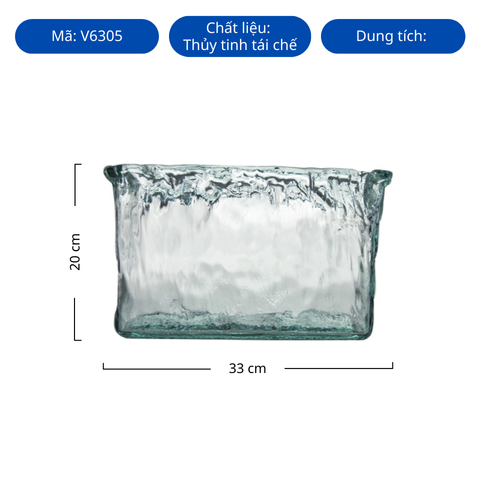 Bình hoa thủy tinh tái chế VSM Florero Pandora Rect Authentic 20cm